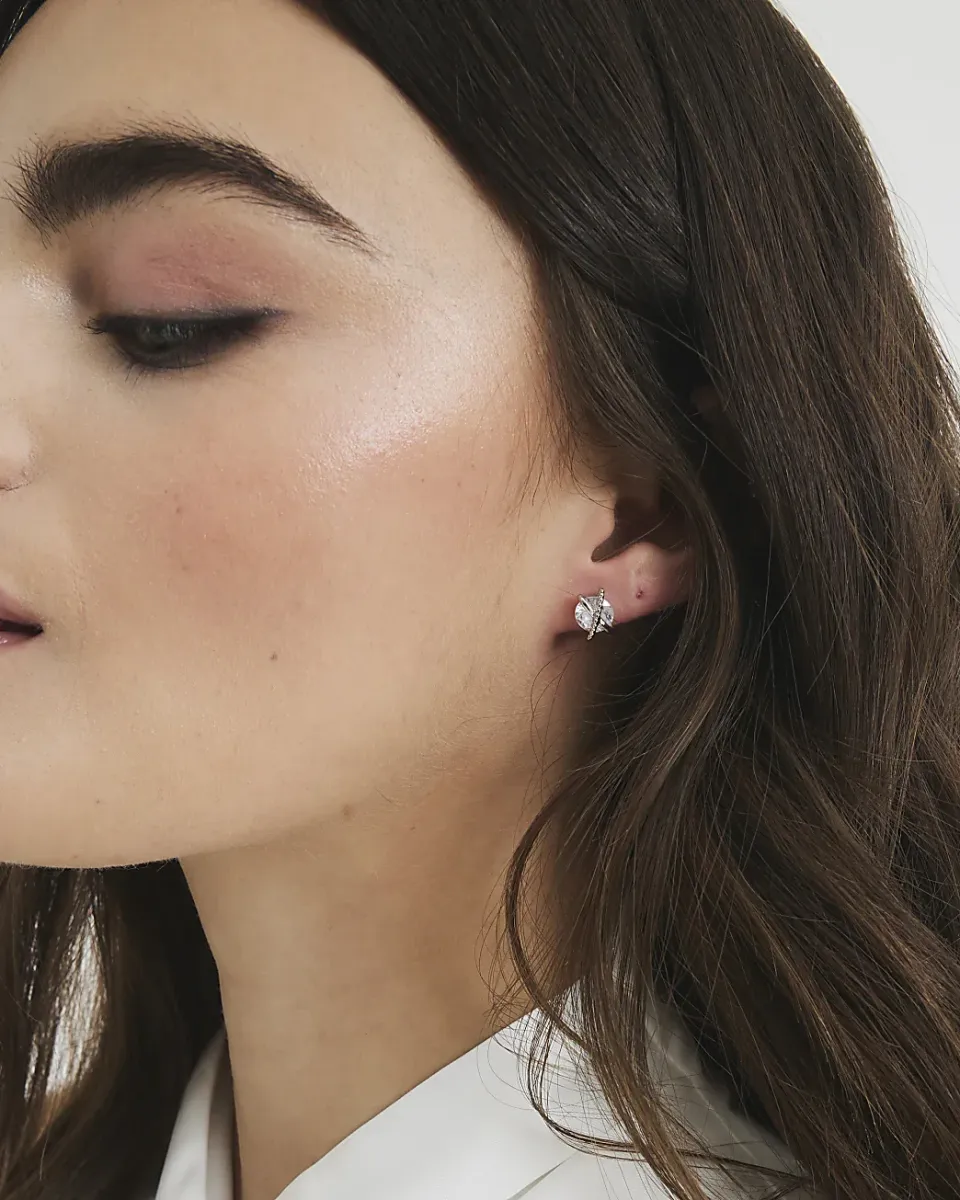 Diamond Simulant Cross Stud Earrings