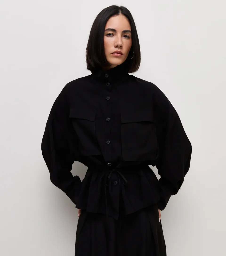 Women's Black Long Sleeve Funnel Neck Shacket