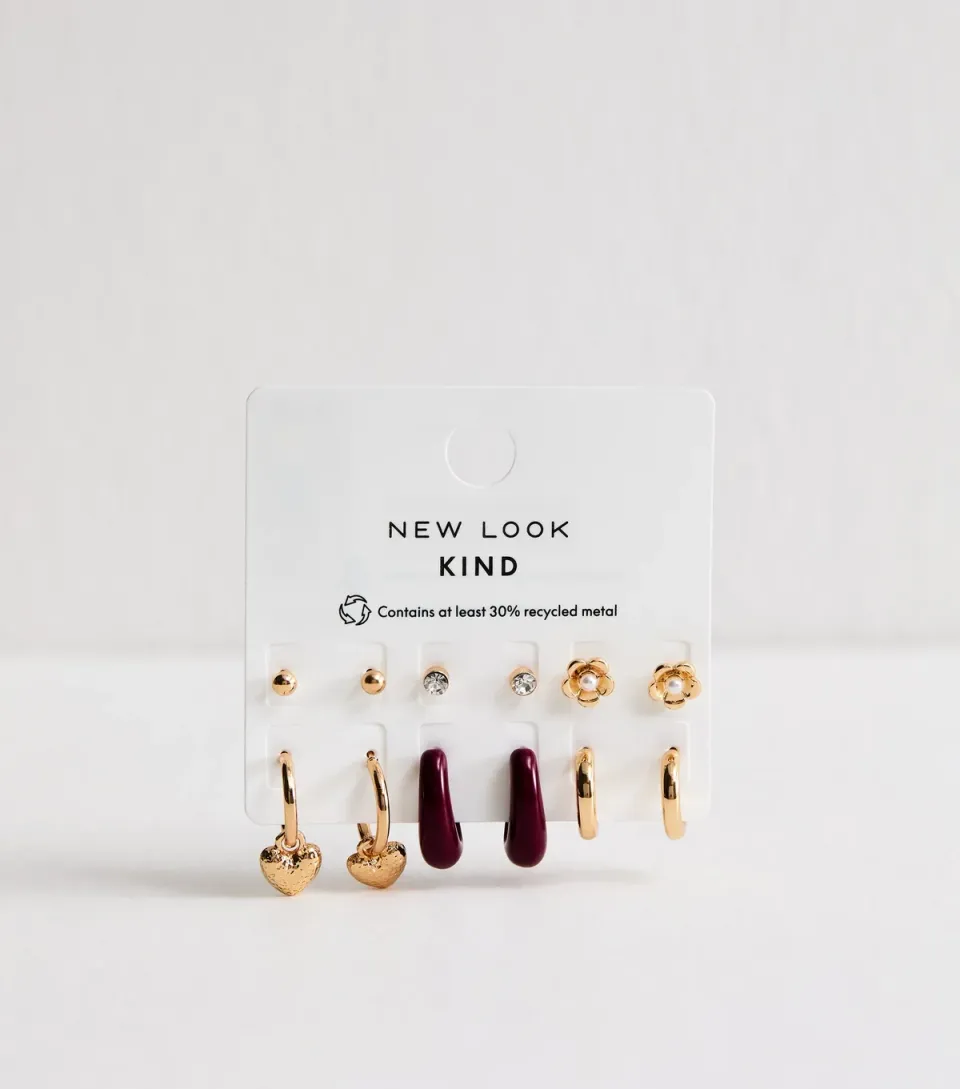 Gold Tone Pack of 6 Stud and Hoop Earrings