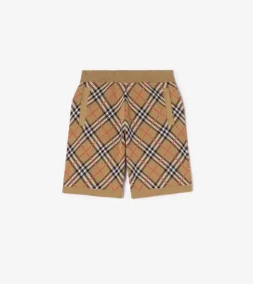 Check Cotton Blend Shorts in Sand beige