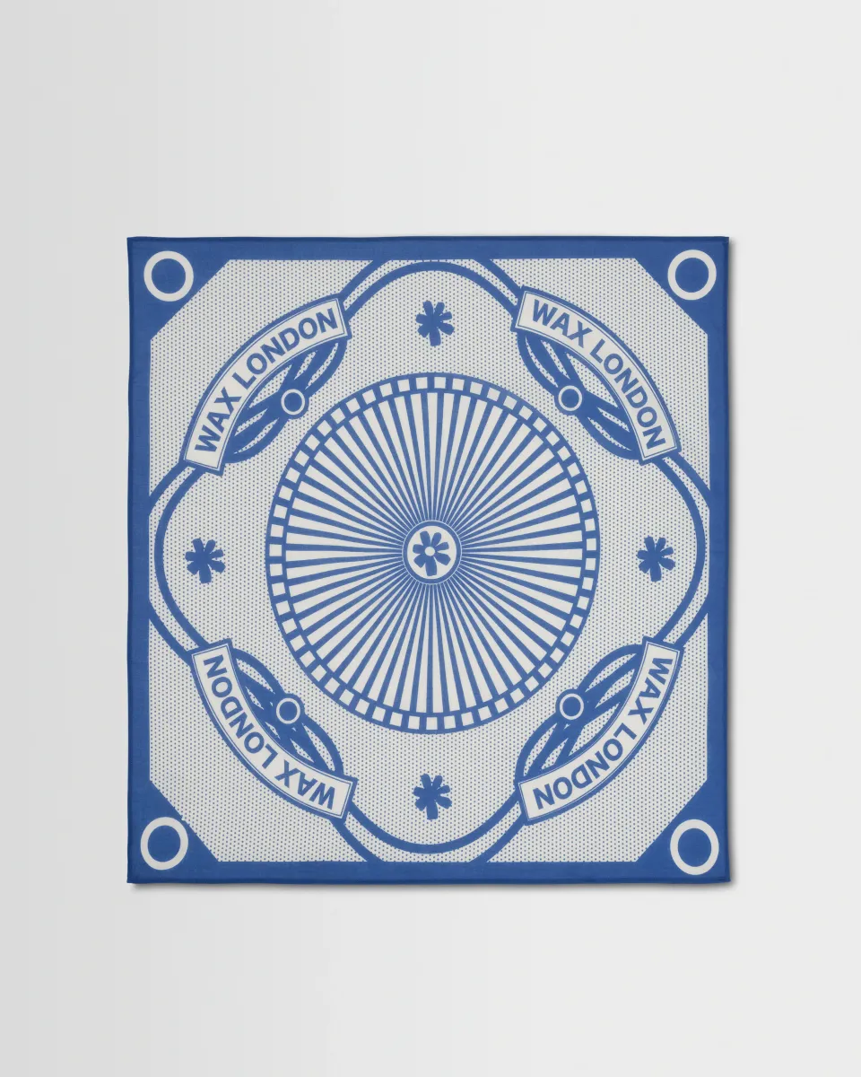 Sloane - Ecru and Blue Wax Bandana Neck Scarf