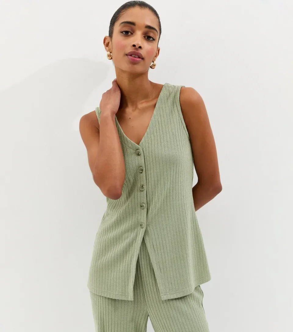 Women's Light Khaki Soft Touch V Neck Waistcoat
