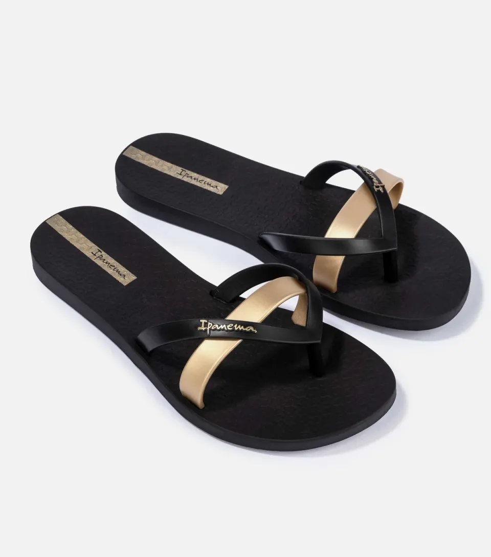 Women's Black and Gold Kirei Flip Flops