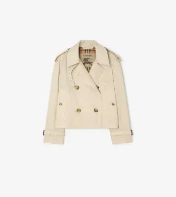 Cropped Tropical Gabardine Mayfair Trench Jacket in Stone beige