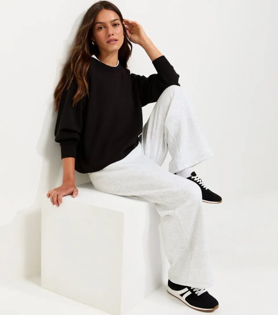 Women's Petite Grey Marl Cotton Rich Wide Leg Joggers