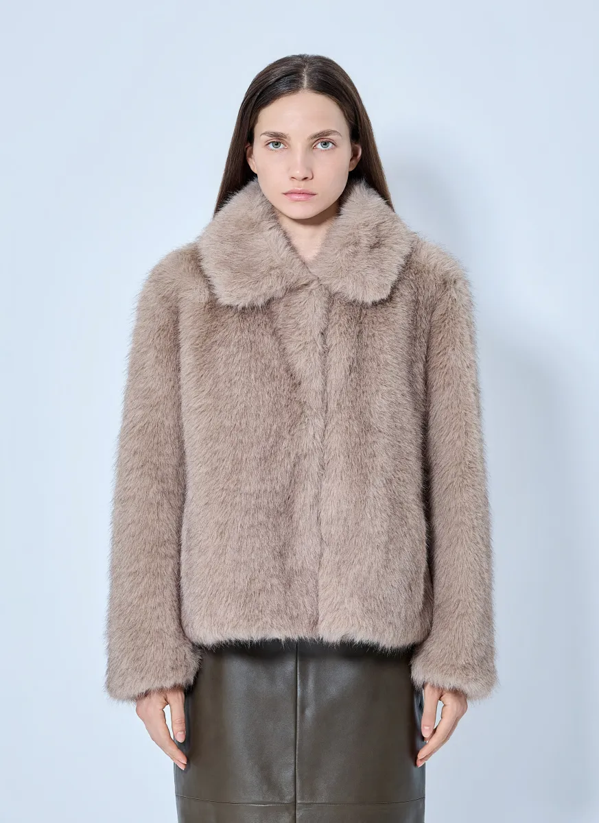Shawl Collar Faux Fur Jacket