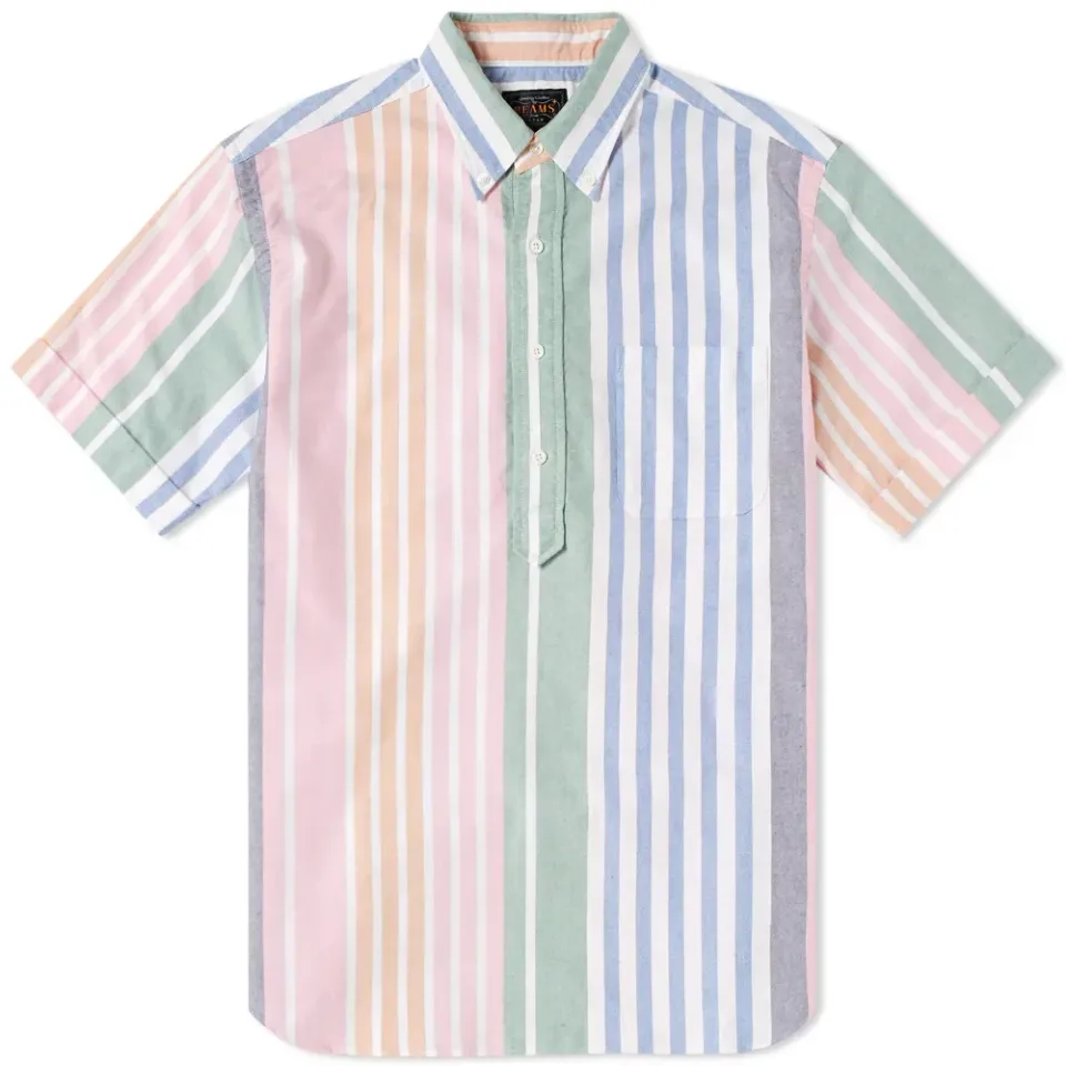 Short Sleeve Popover Wide Stripe Oxford Shirt