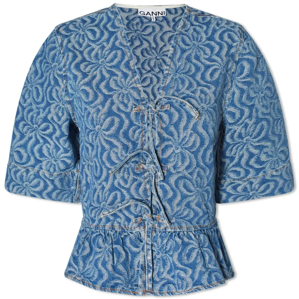 Denim Flounce Tie Blouse