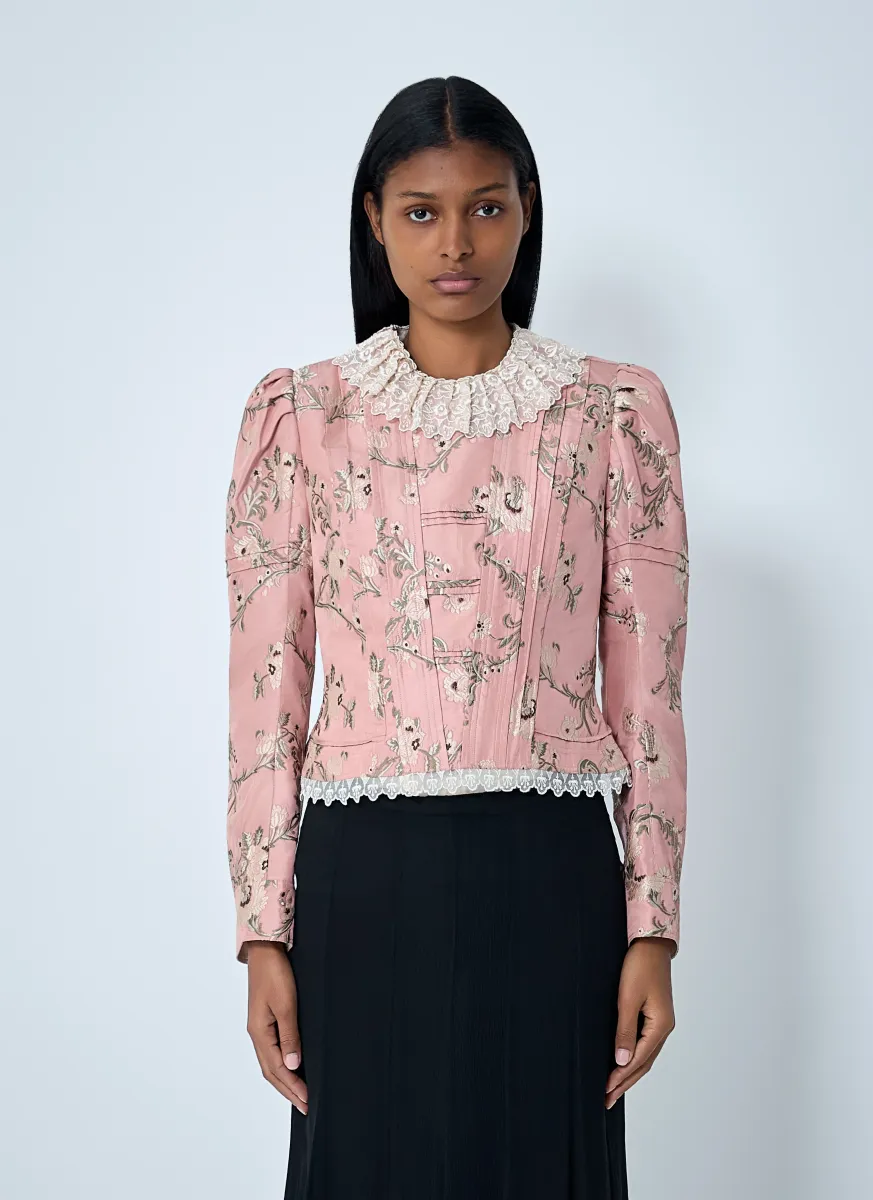 Jacquared Taffeta And Lace Jacket