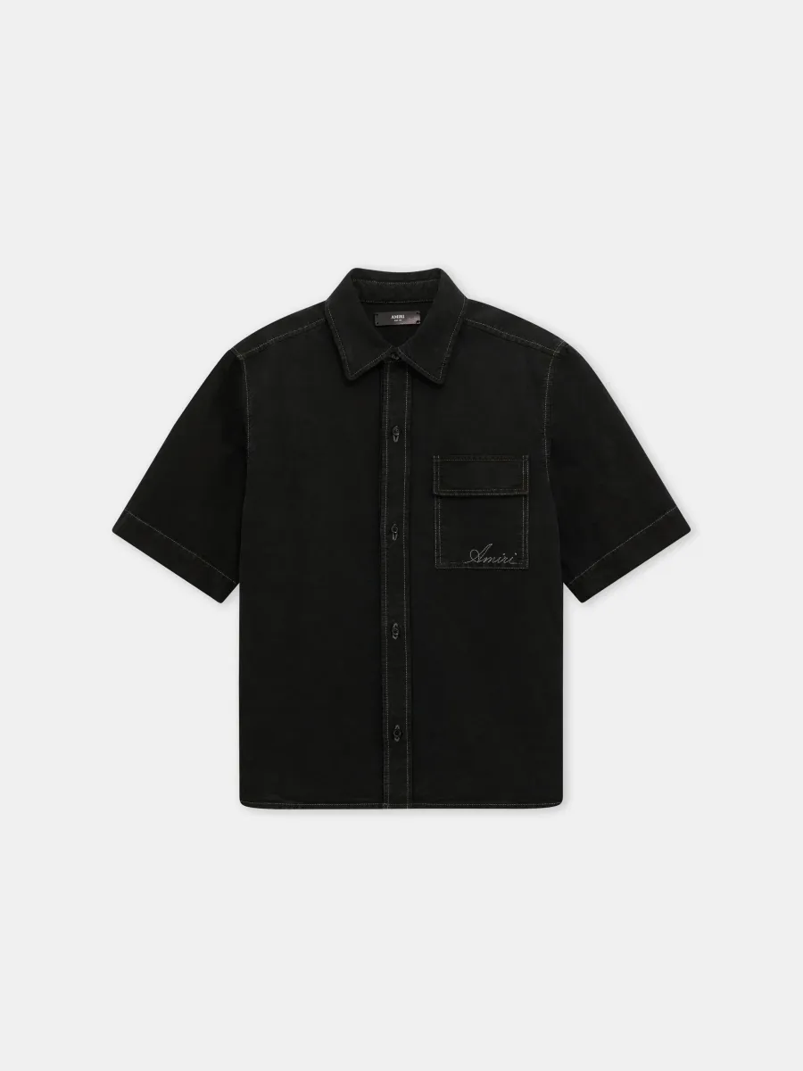 SCRIPT LINEN GD PKT SS SHIRT - Black