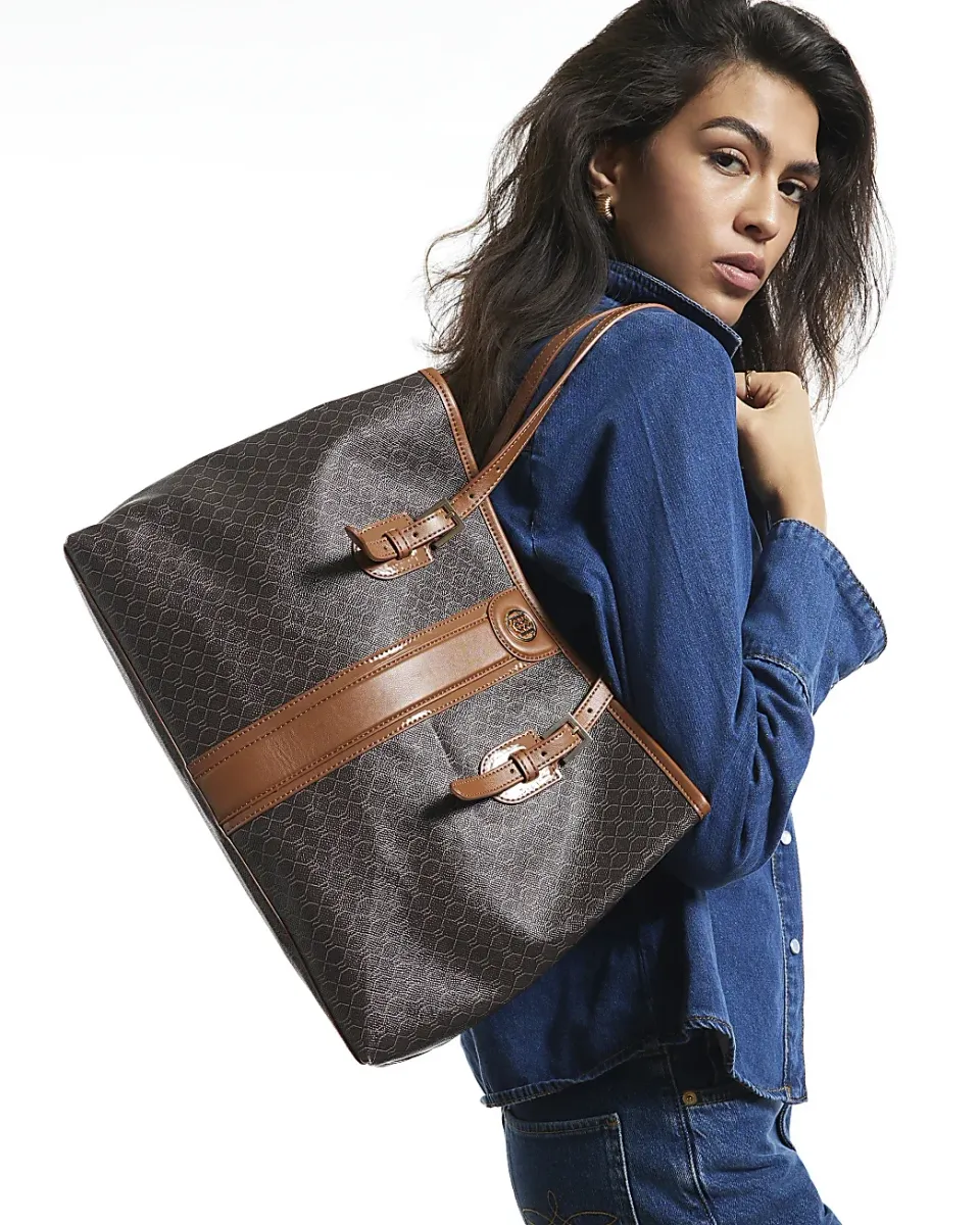 Stripe Panel Monogram Shopper Bag