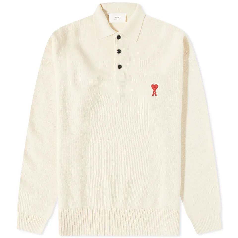 AMI Heart Long Sleeve Knitted Polo