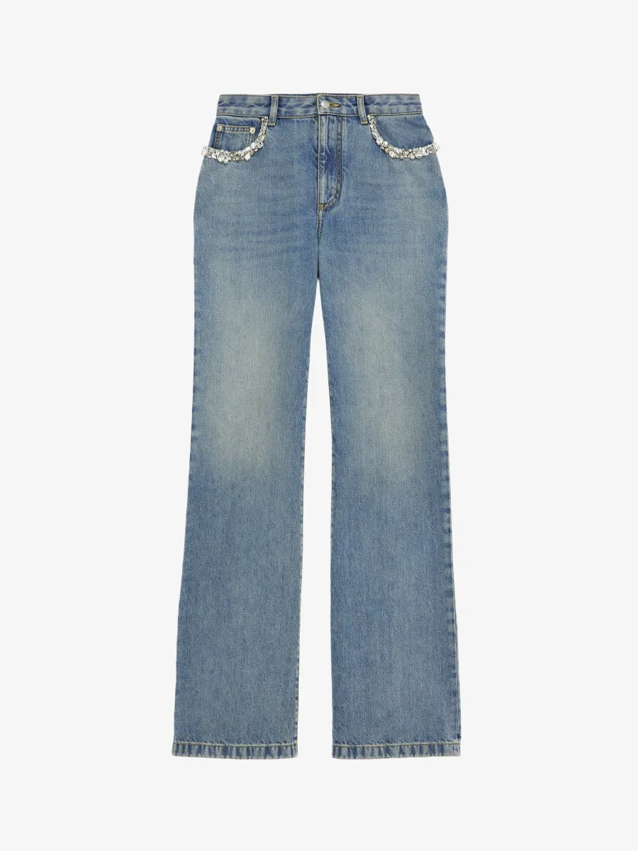 Crystal Embroidery Straight Leg Jeans