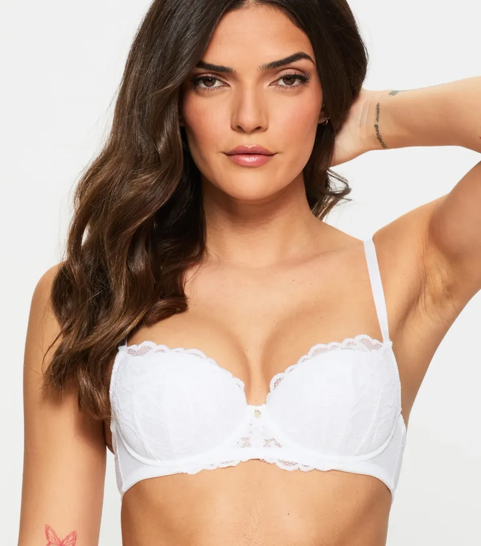 Women's White Lace Padded Balcony Bra