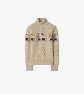 Knight Aran Knit Wool Sweater in Beige melange