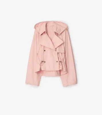Tropical Gabardine Hooded Trench Jacket in Flora pink