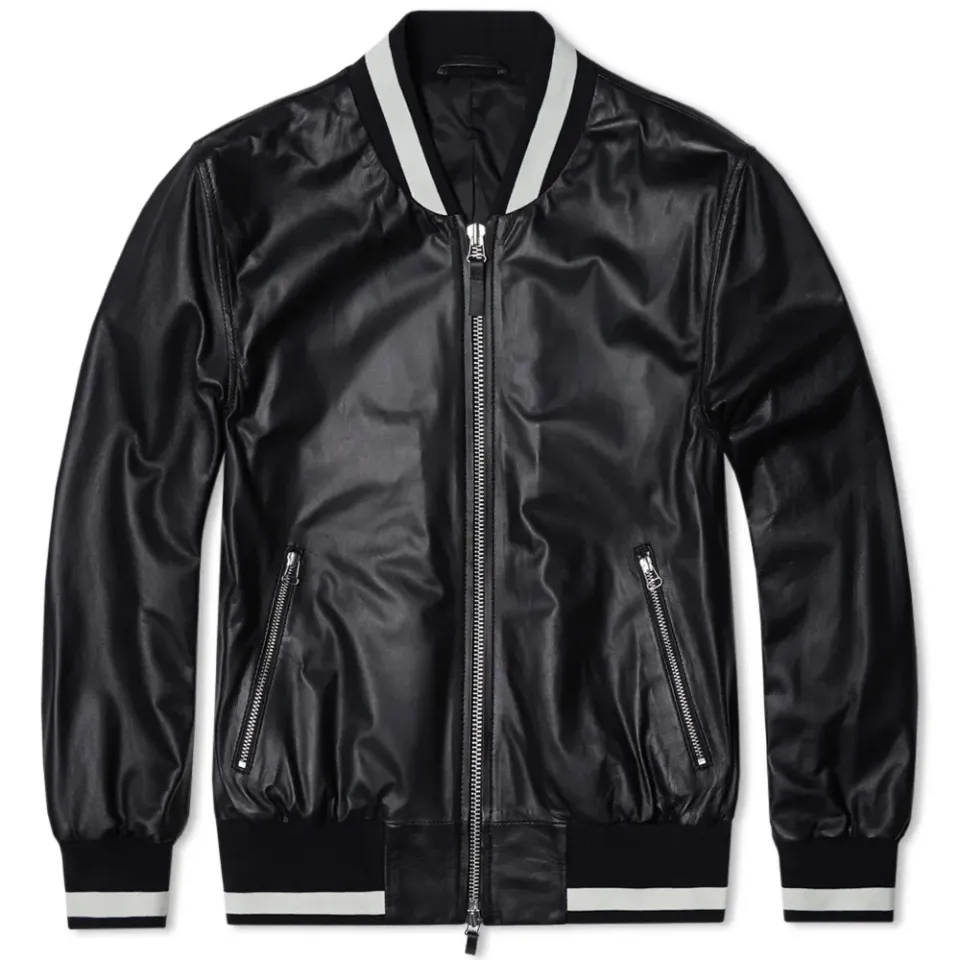 AMI Leather Varsity Jacket