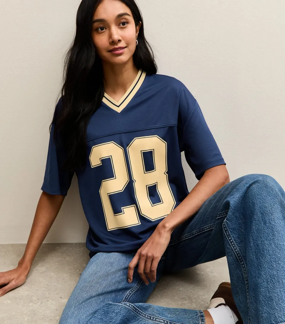 Women's Navy Oversized 28 Logo Football Top