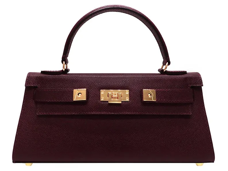 Maya East West Dolomite Pebble Print Calf Leather Handbag - Wine 2