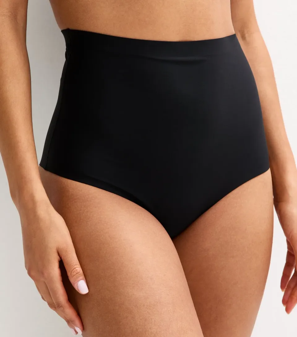 Women's Black Bonded Smooth High Waisted Medium Control Shaping Brazilian Briefs