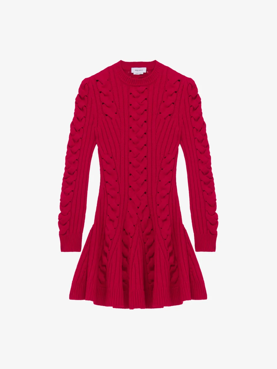 Wool Cashmere Cable Knit Mini Dress