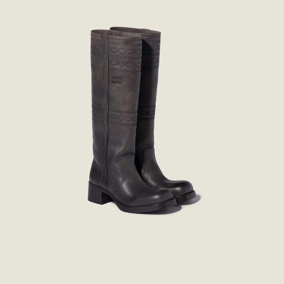 Embroidered leather boots