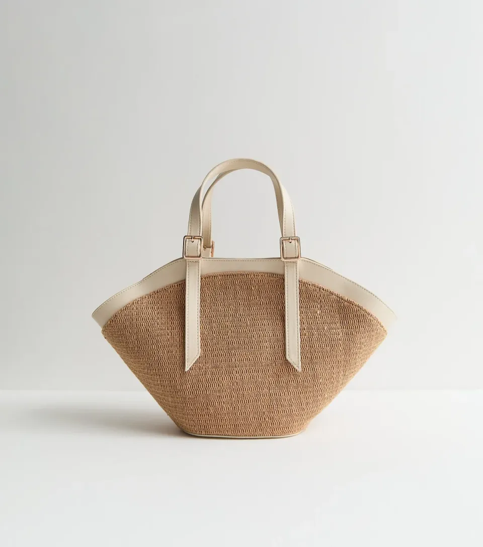 Stone Woven Trapeze Handbag
