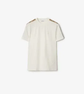 Check Trim Cotton T-shirt in Chalk white