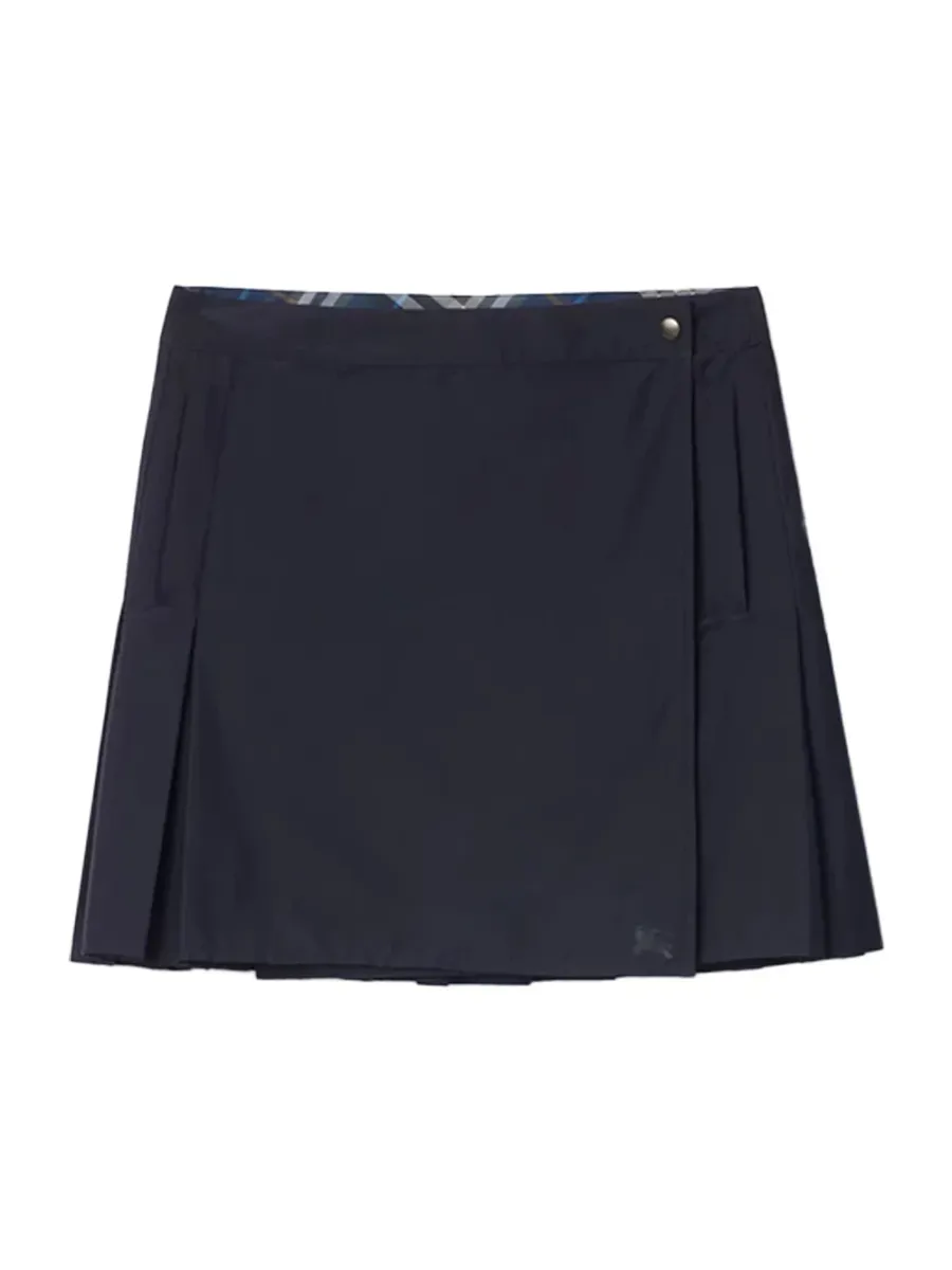 Women Pleated Stretch Nylon Mini Skirt Navy
