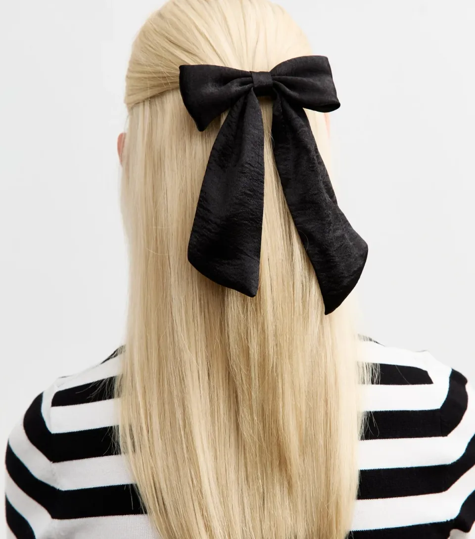 Black Satin Bow Hair Clip