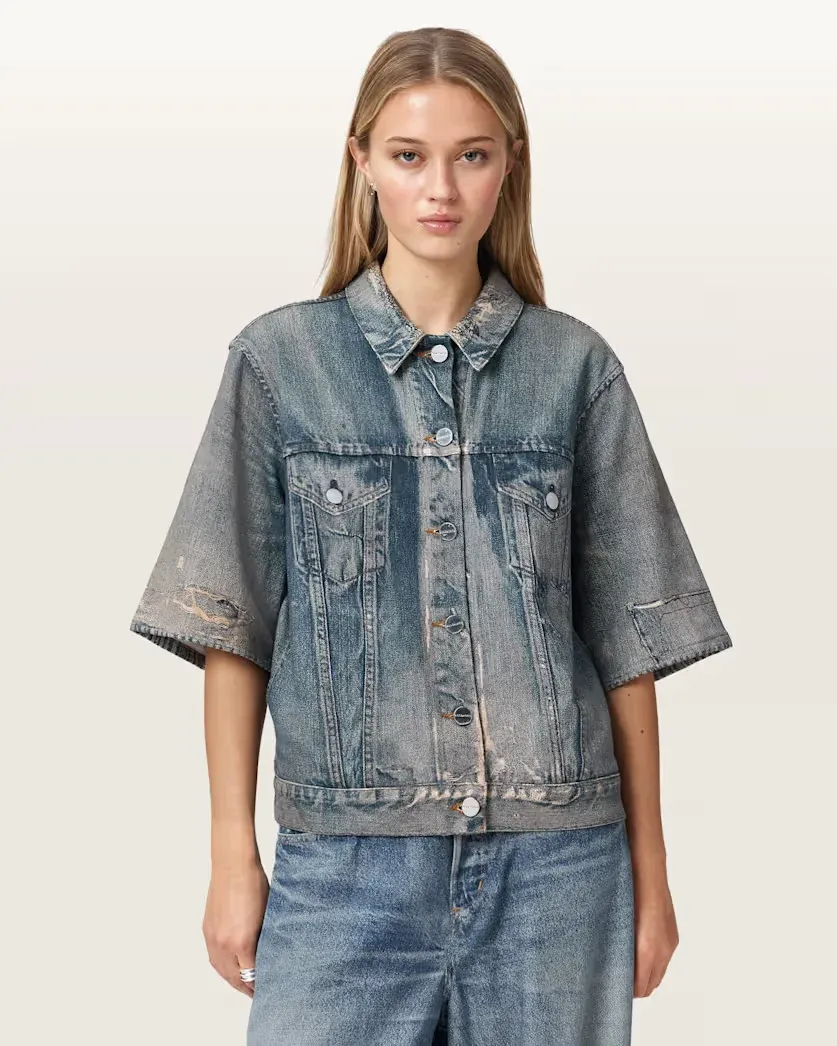 Juni Terry Short Sleeve Illusion Of Denim Shirt