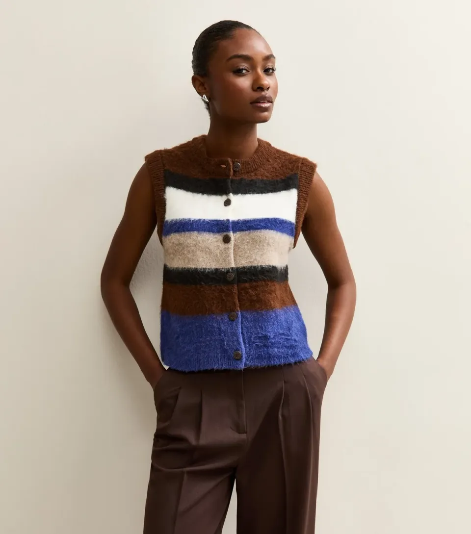 Women's Brown Brushed Striped Waistcoat