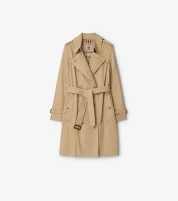 Mid-length Kensington Heritage Trench Coat in Honey beige - Women, Cotton Gabardine