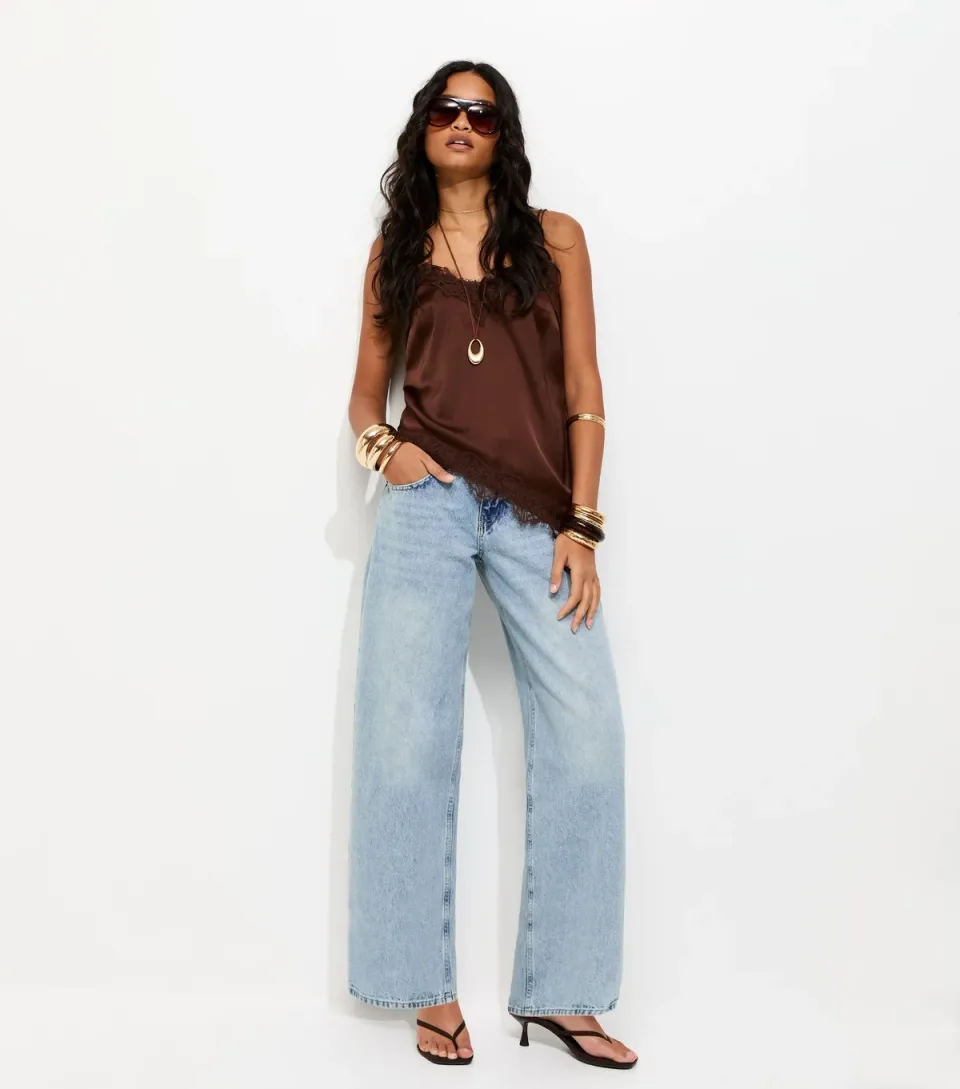 Women's Light Blue Low Rise Baggy Wide Leg Jeans