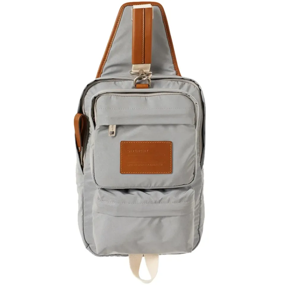 Leather Strap Nylon Sling Bag