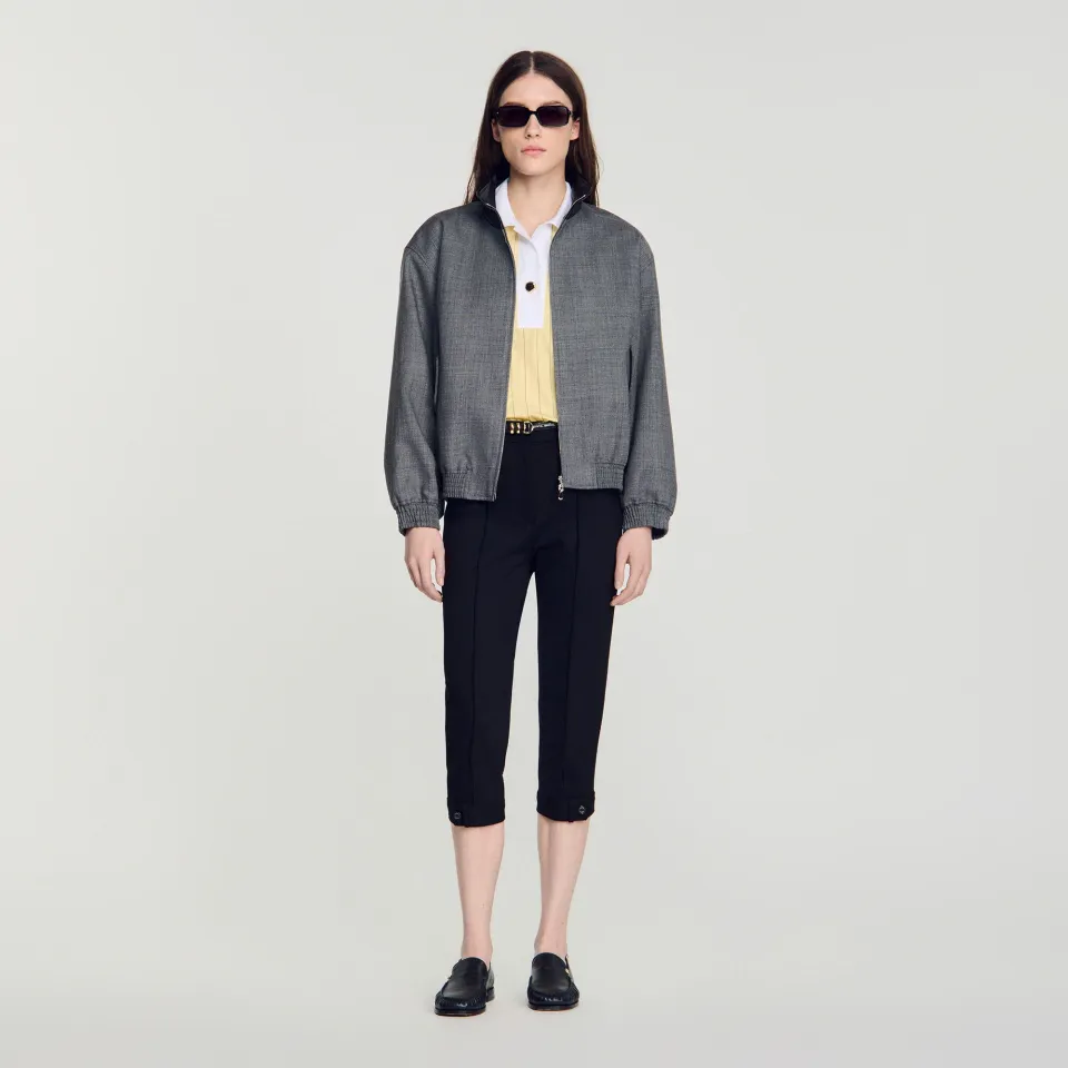 Oversized leather-collar jacket