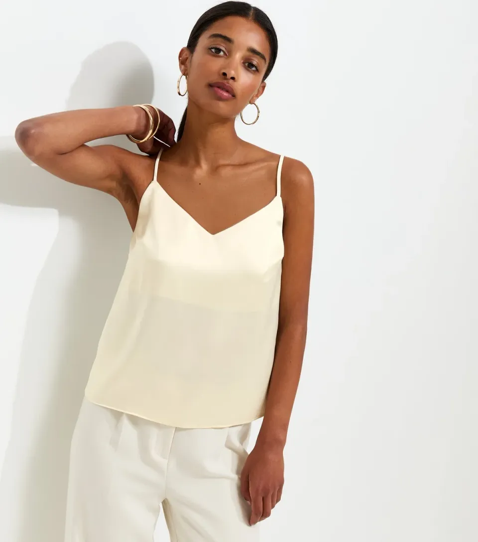 Women's Cream Satin V-Neck Cami Top