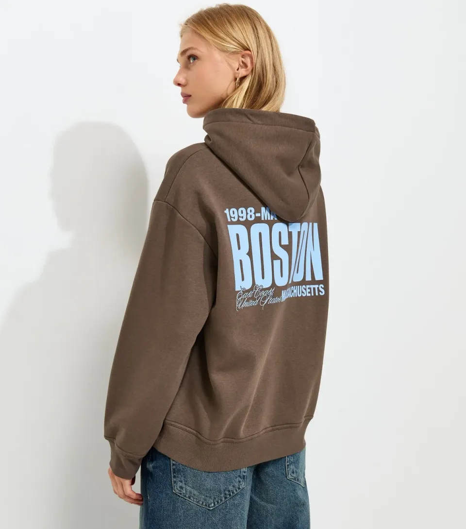 Women's Dark Brown Boston Logo Hoodie