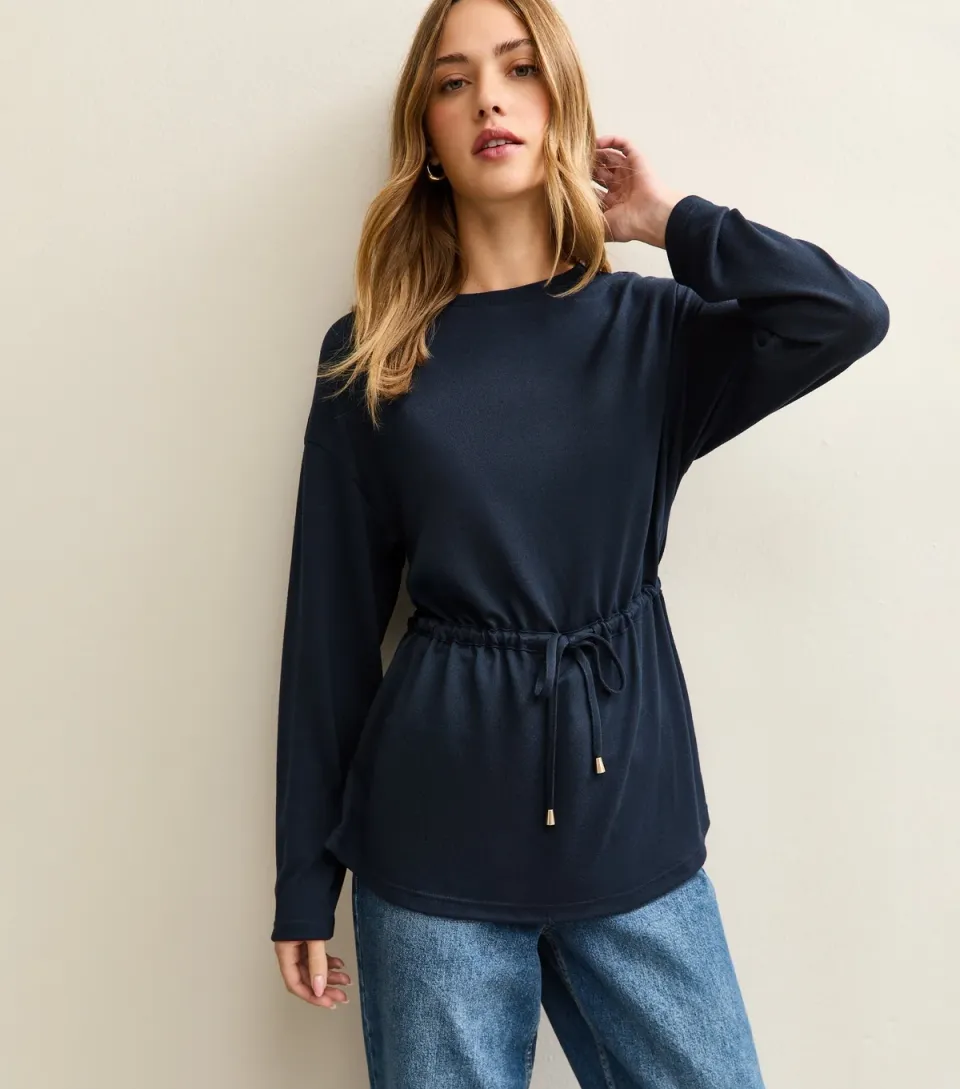 Women's Navy Soft Touch Tie Waist Top