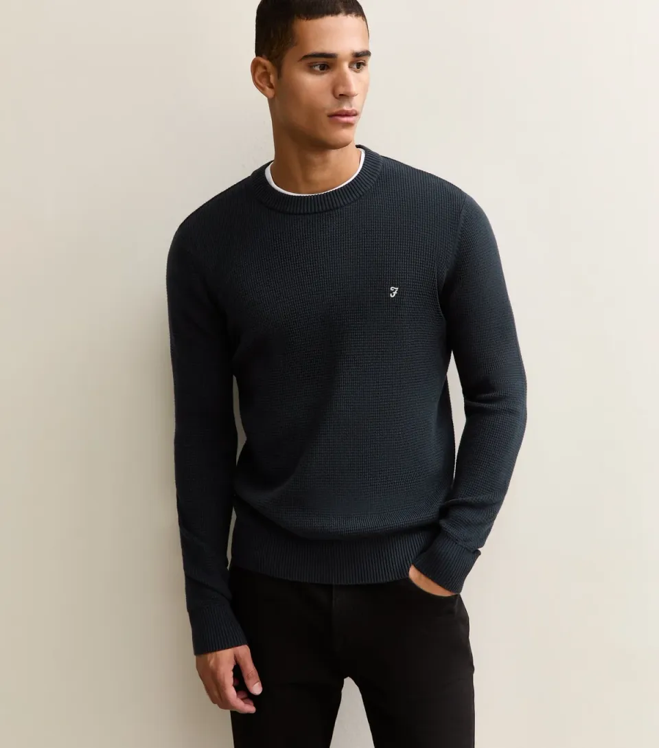 Men's Navy Regular Fit Knitted Crew Neck Jumper