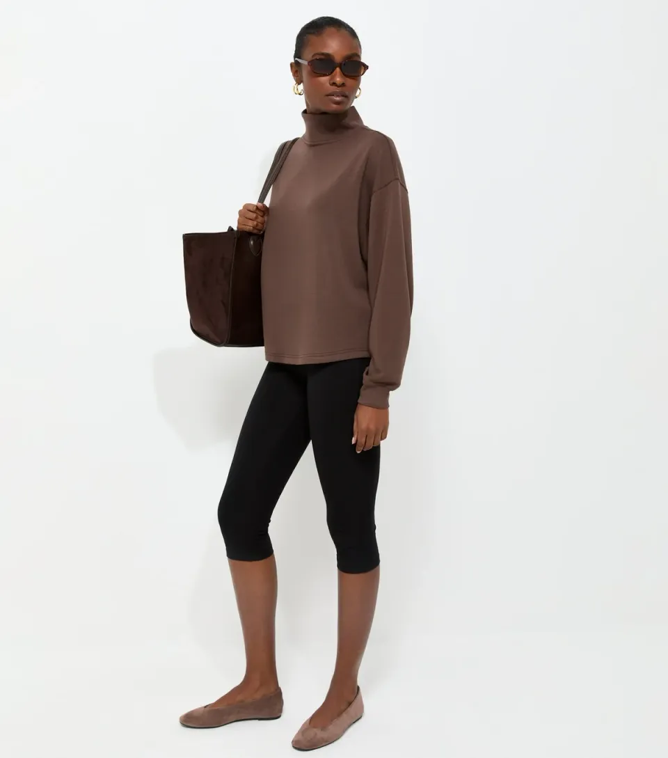 Women's Premium Brown Funnel Neck Sweatshirt
