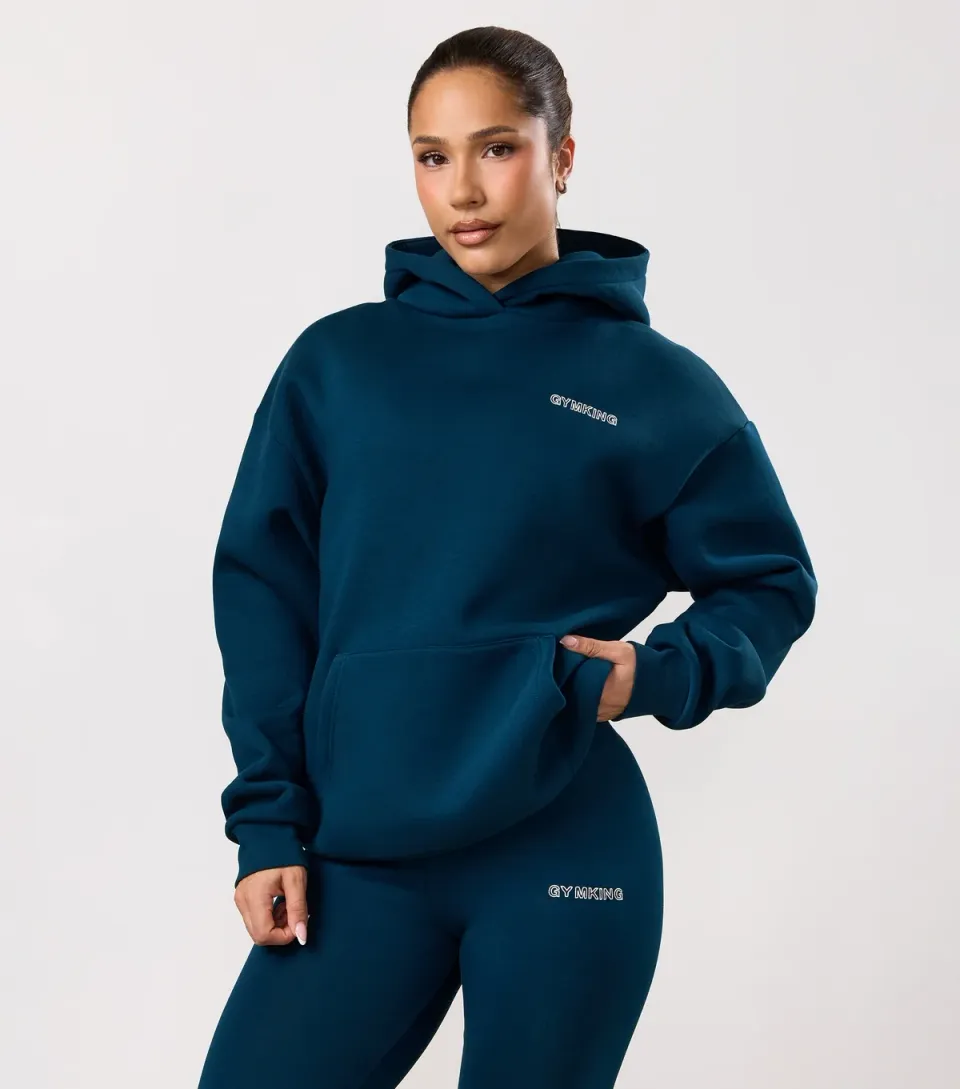 Women's Dark Blue Logo Print Oversized Hoodie