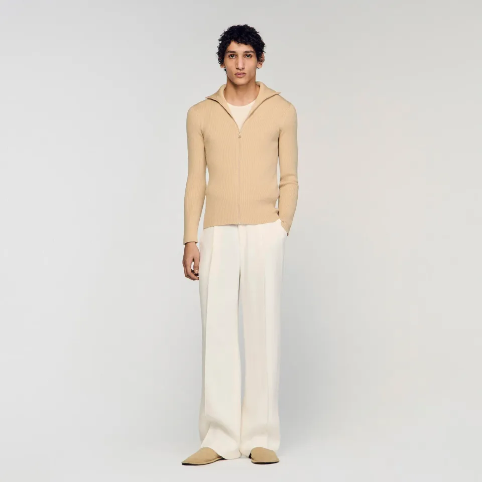 Zip cardigan with standing collar