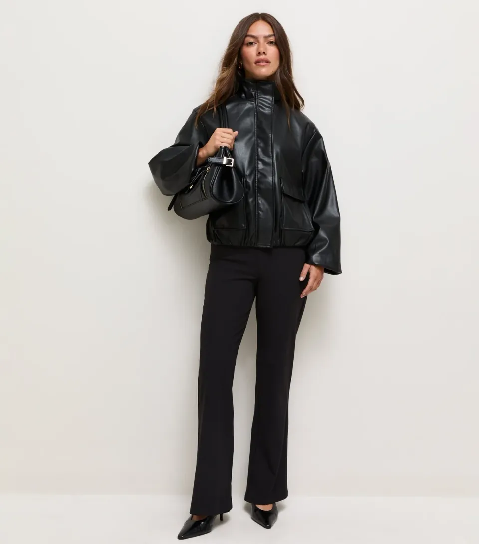 Women's Petite Black Low Rise Flared Leg Trousers
