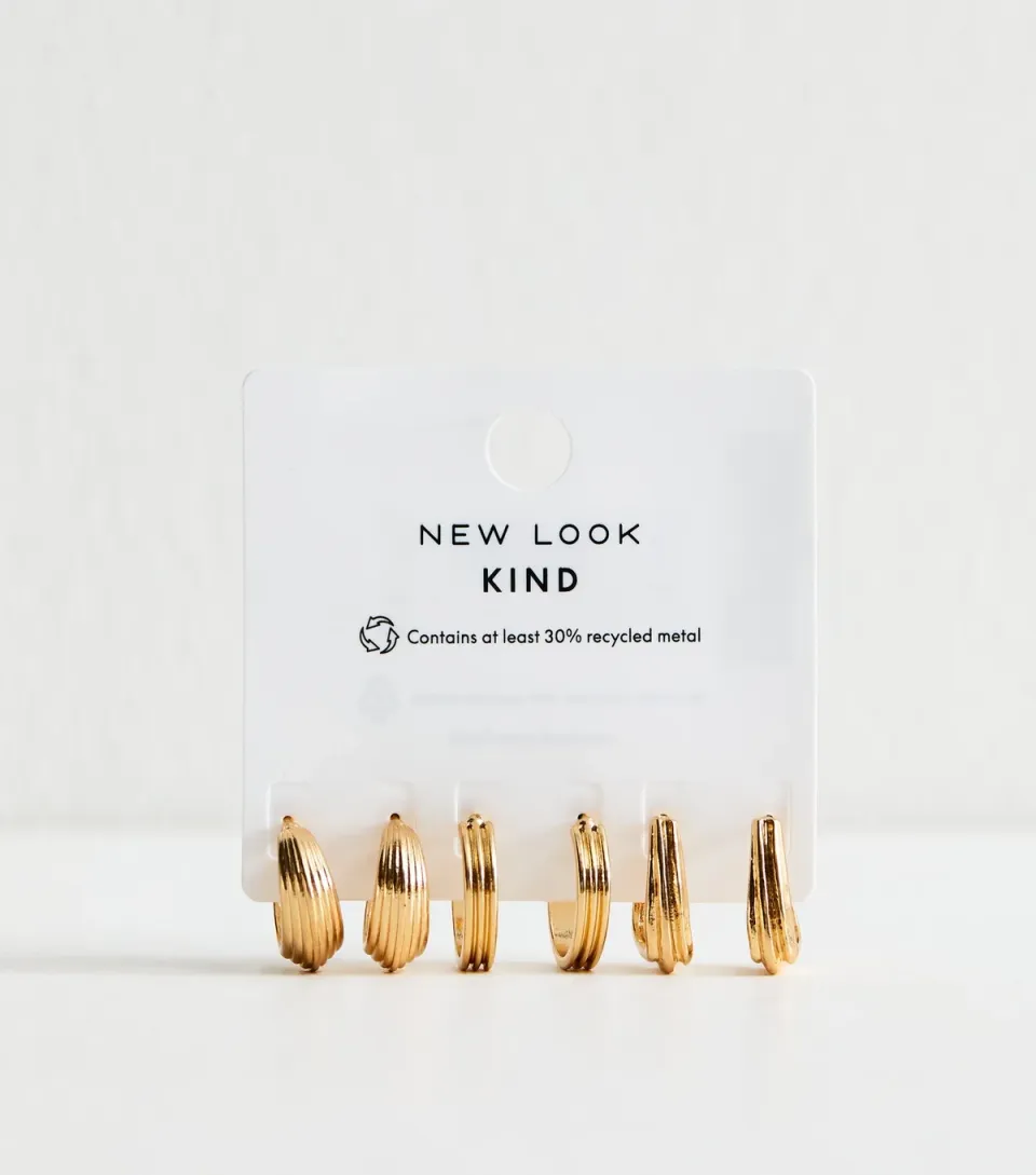 Pack Of 3 Gold Tone Chunky Ribbed Hoop Earrings
