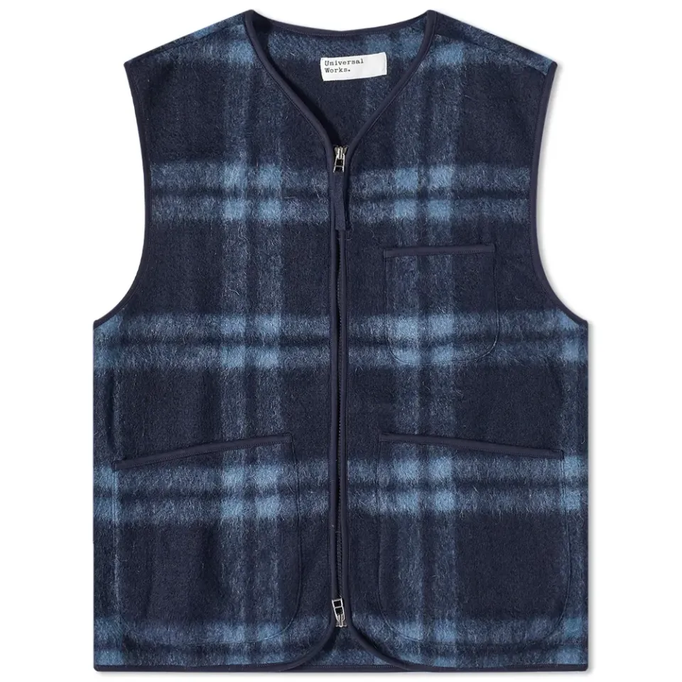 Check Wool Fleece Zip Gilet