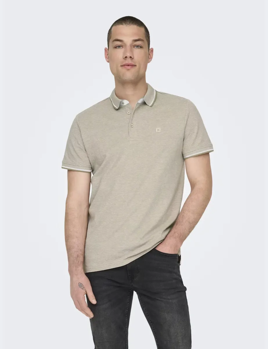 Pure Cotton Tipped Polo Shirt Stone