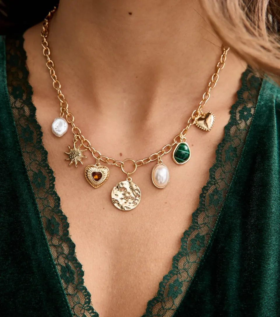 Gold Tone Mixed Charm Necklace