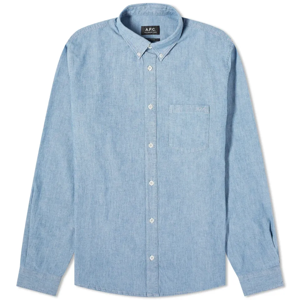 A.P.C. Edouard Chambray Button Down Logo Shirt