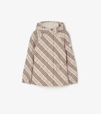 Reversible Check Hooded Jacket in Pebble beige - Women, Nylon
